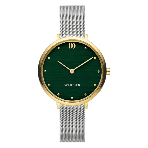 Reloj Danish Design Q1218IV76 para mujer con esfera efecto corteza, caja pulida y correa de malla metálica elegante inspirada en la naturaleza