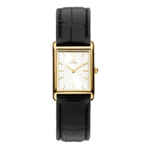 Reloj Danish Design Q1298IV15 Marie Gold Leather rectangular para mujer con correa de piel negra
